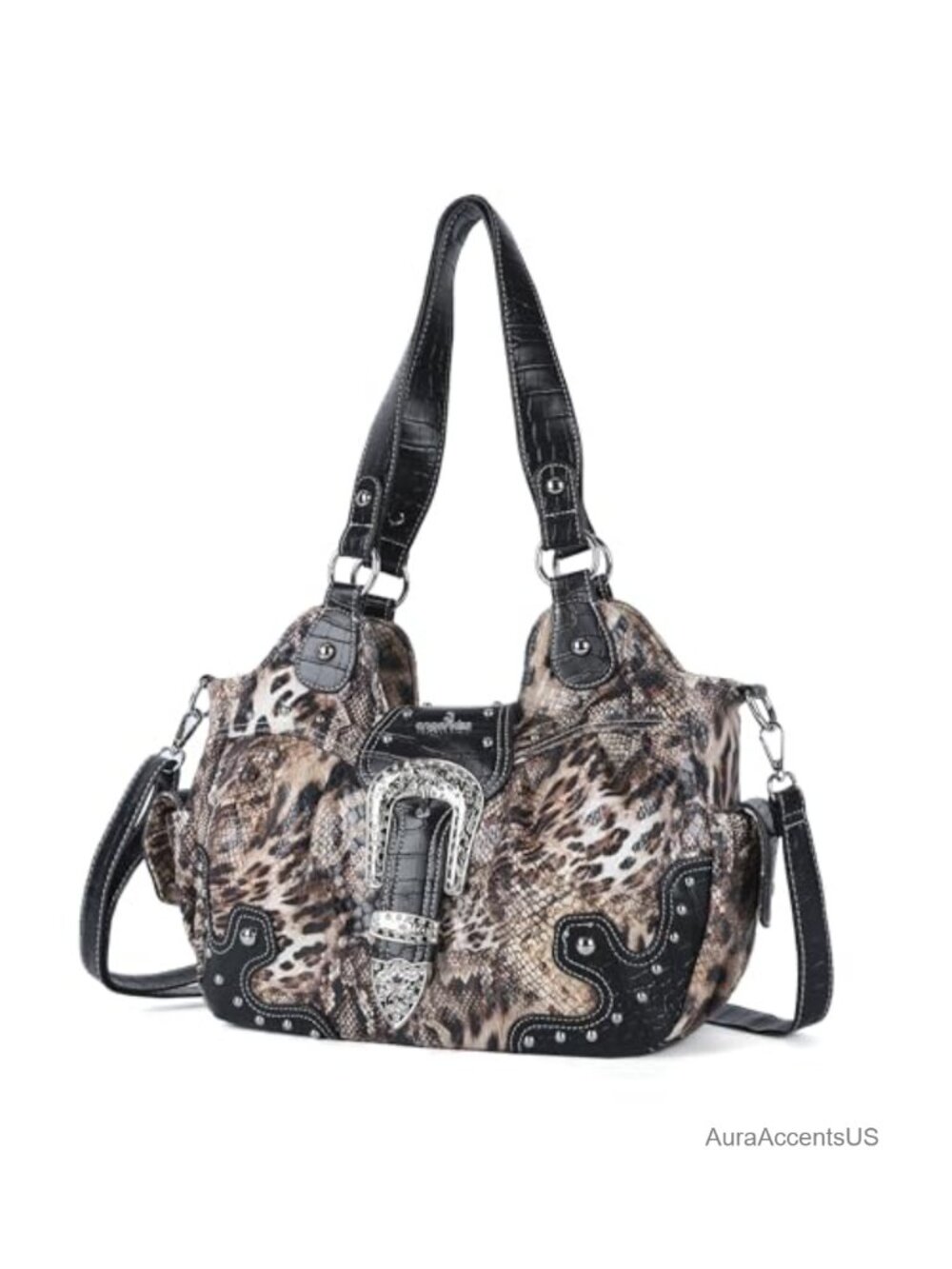 Vegan Leather Hobo Bag Women Chic Shoulder Crossbody Purses Metal Studs